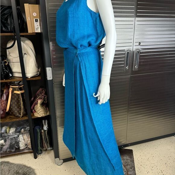 Eileen Fisher Linen Blue Wrap Skirt Tank Set Large - Picture 2 of 9